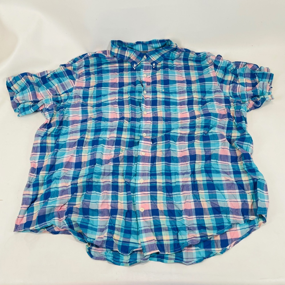 IZOD Saltwater Relaxed Classics Mens 3XL Plaid Short Sleeve Button Down Shirt